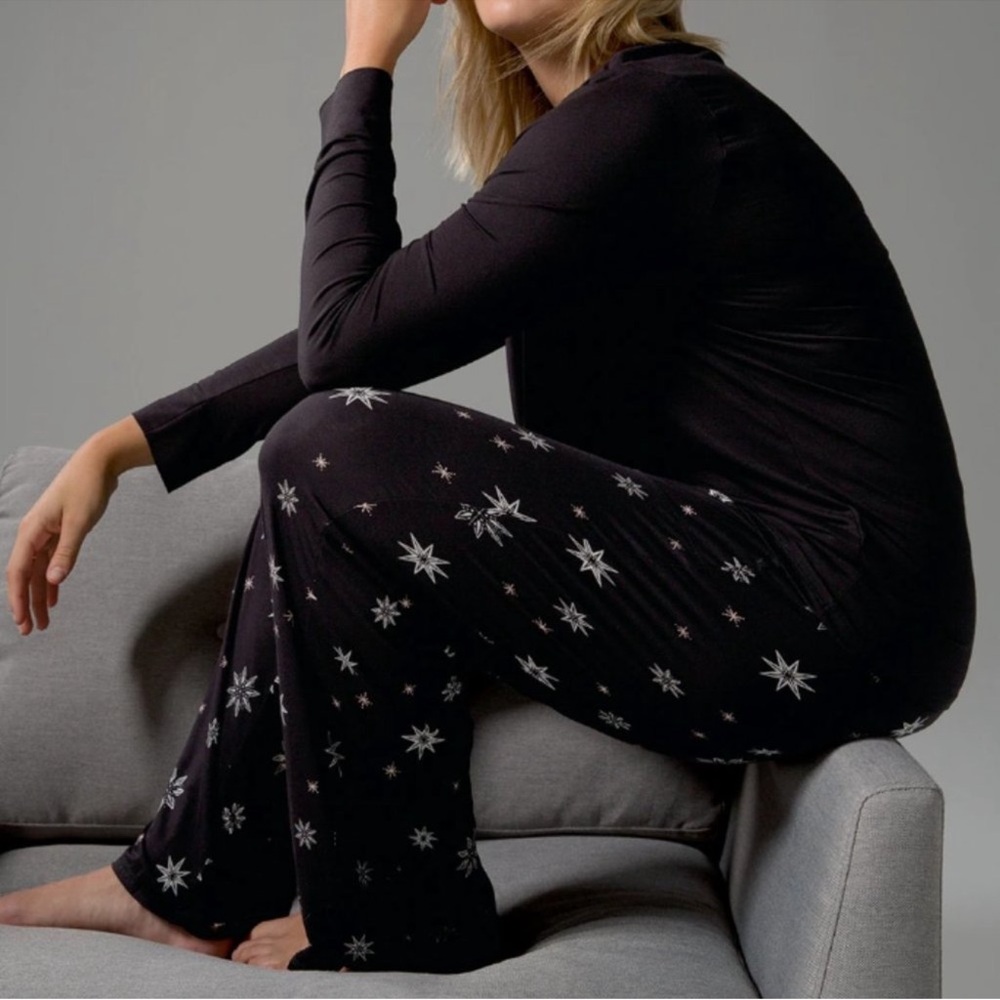 Soma Cool Nights Black Pajama Pants with Star Pattern- Size XS